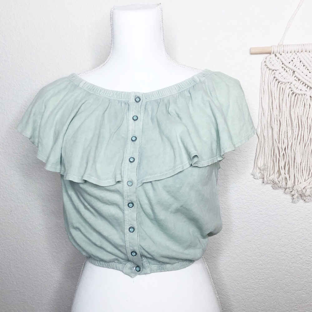 Free People Cropped Mint Boho Off Shoulder Top